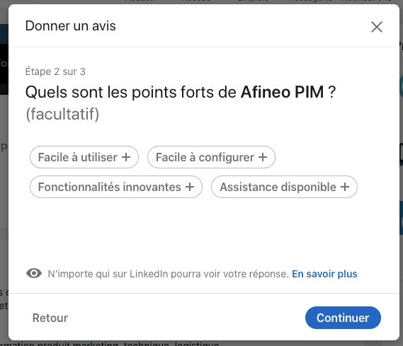 donner les points forts du logiciel PIM Afineo sur LinkedIn