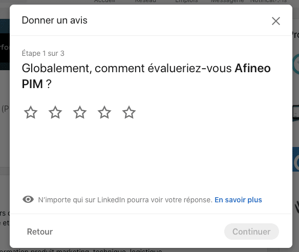 noter le logiciel PIM Afineo sur LinkedIn