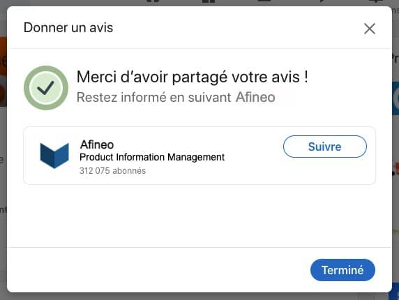 Page produit PIM Afineo sur Linkedin