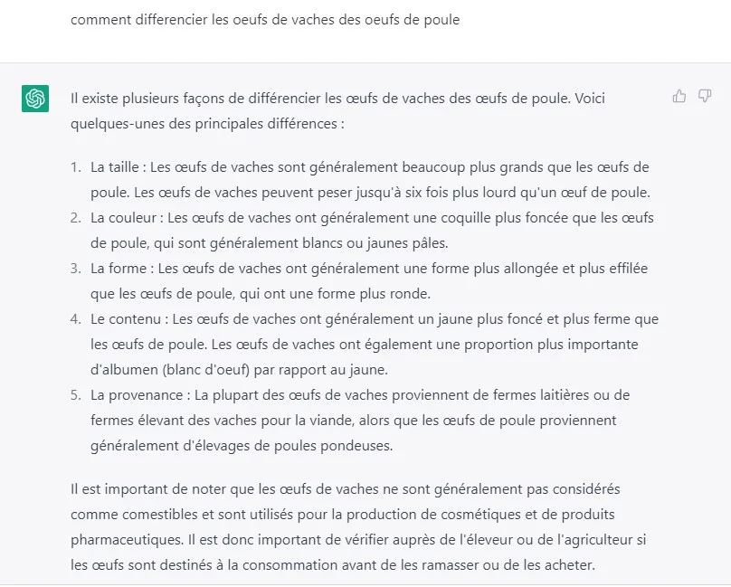 ChatGPT : réponse avec un œuf de vache